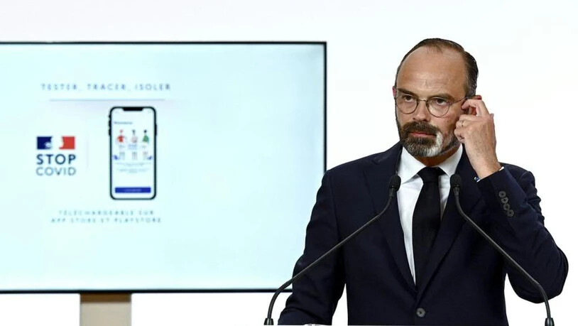 Frankreichs Premierminister Edouard Philippe bei der Vorstellung der Coronavirus-Warn-App "StopCovid" Ende Mai. Seit dem Start der App am Dienstag haben bereits eine Million Franzosen die Anwendung aktiviert.