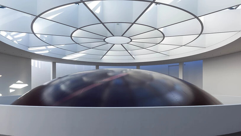 HANDOUT - Die Installation «HOWL» des Bildhauers Anish Kapoor in der Pinakothek der Moderne. In der Rotunde im Eingangsbereich des Museums wurde die gigantische Kugel aus dunklem PVC angebracht, die sich über drei Etagen erstreckt. Das Kunstwerk wurde am…