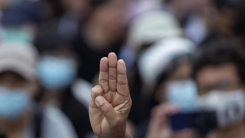 Das Drei-Finger-Zeichen aus der Science-Fiction-Filmreihe «Die Tribute von Panem» hat sich in den vergangenen Monaten zum Symbol der thailändischen Demokratiebewegung entwickelt. Foto: Sakchai Lalit/AP/dpa