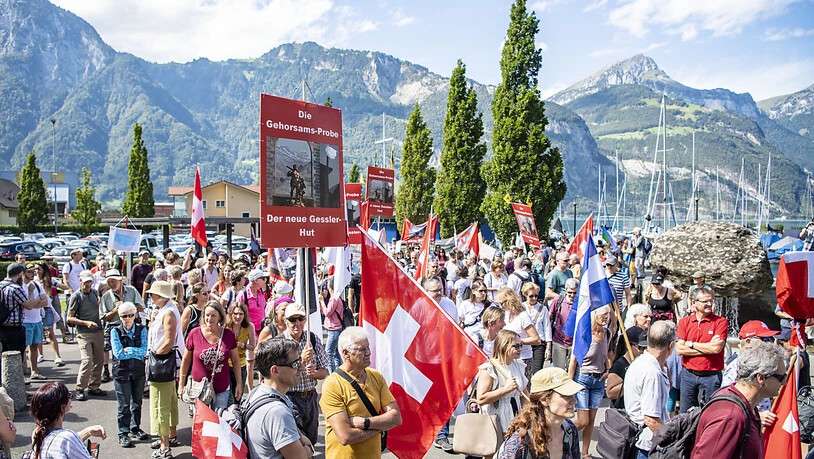 Am Samstag und Sonntag gibt es in Konstanz und Kreuzlingen am Bodensee Demonstrationen unter anderem gegen Corona-Massnahmen, etliche Bürgerinitiativen haben zu Gegenkundgebungen aufgerufen. (Symbolbild von Flüelen UR vom 5. September 2020)