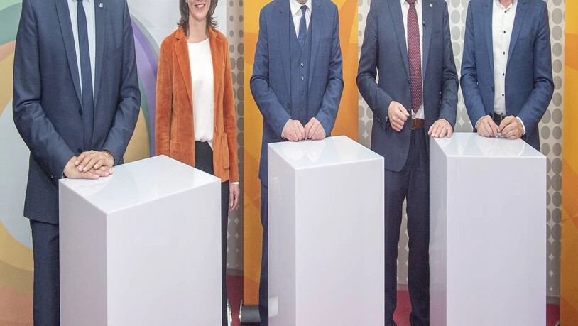 Die neu gewählte Regierung: Marcus Caduff, Carmelia Maissen, Peter Peyer Martin Bühler und Jon Domenic Parolini (von links) werden ab 2023 als Regierungsräte im Amt sein.