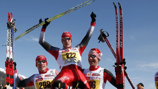 Geburtstagskind Dario Cologna feiert am 11. März 2007 am Engadin Skimarathon seinen ersten grossen Sieg.