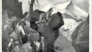 Anno dazumal: Eine Abbildung aus dem Buch «Die Jagd in Graubünden» zeigt Gämsjäger auf der Pirsch.