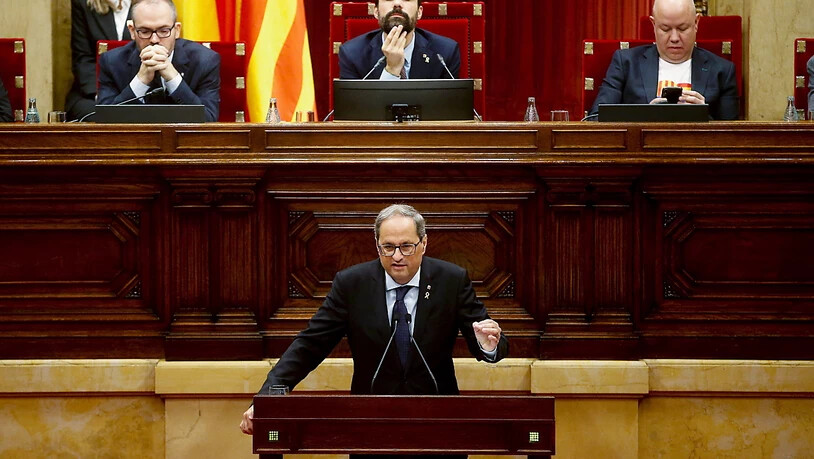 Der katalonische Regionalpräsident Quim Torra droht bei einer Rede im Parlament von Barcelona mit einem neuen Unabhängigkeitsreferendum.