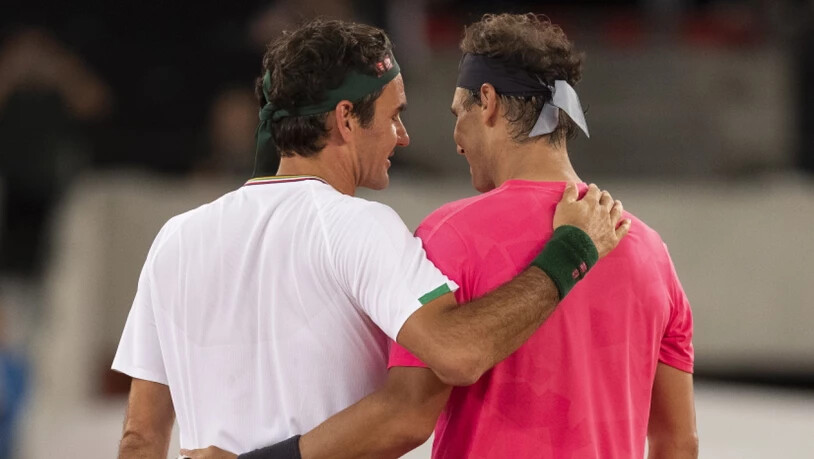 Roger Federer und Rafael Nadal nach ihrer Exhibition am 7. Februar 2020 in Südafrika