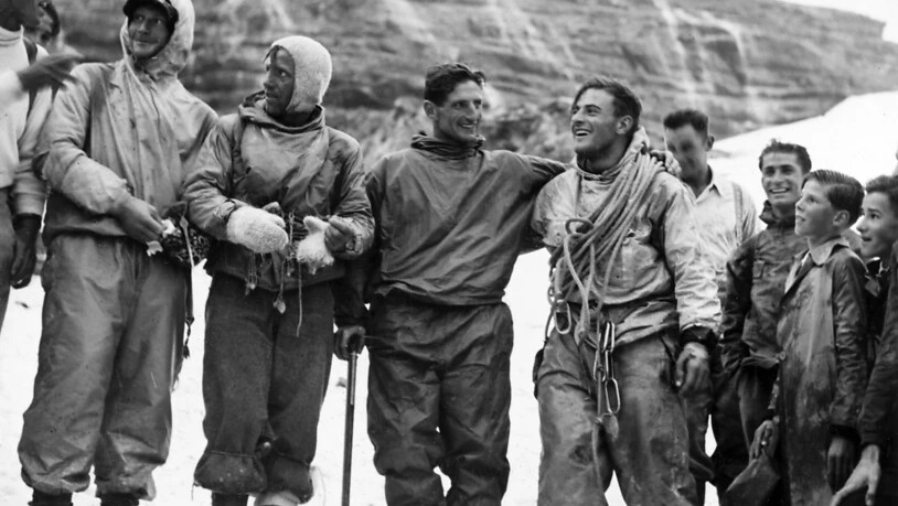 Die vier jungen Alpinisten Heinrich Harrer, Ludwig Vörg, Andreas Heckmair und Fritz Kasparek (von links nach rechts)