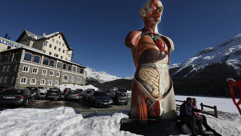 Neben dem Hotel «Waldhaus am See» in St.Moritz steht das Werk «Temple» von Damien Hirst.