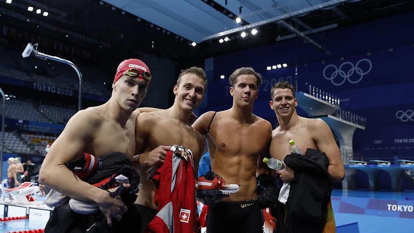 Die "jungen wilden Schweizer Schwimmer" verbesserten den Schweizer Rekord nochmals um eine halbe Sekunde - nachdem sie das am Vortag schon um viereinhalb Sekunden gemacht hatten