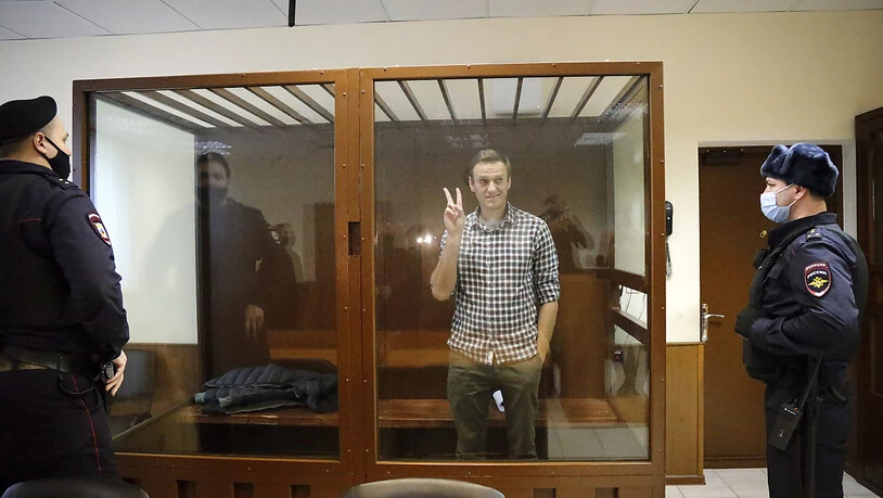 ARCHIV - Oppositionsführer Alexej Nawalny (M) steht in einem Käfig im Babuskinsky Bezirksgericht (Archivbild). Foto: Alexander Zemlianichenko/AP/dpa