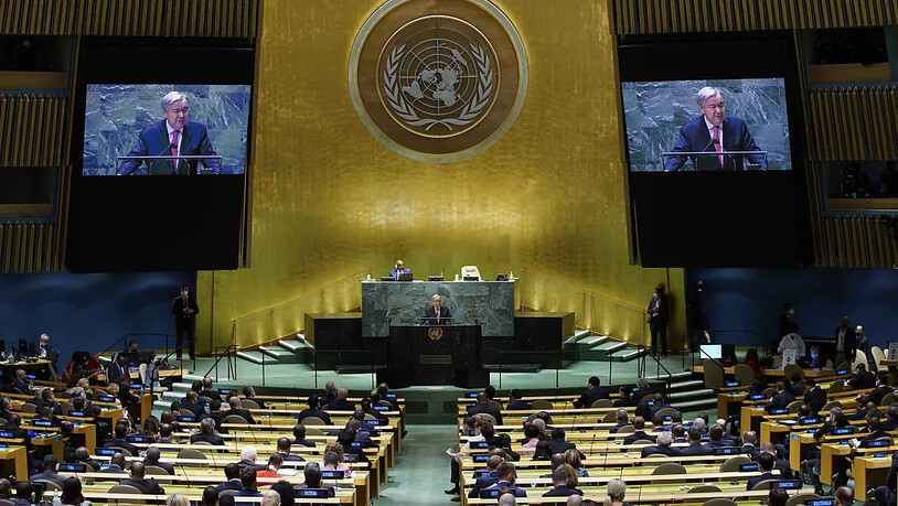 dpatopbilder - António Guterres, Generalsekretär der Vereinten Nationen, spricht während der 76. Generaldebatte der UN-Vollversammlung. Foto: Eaeduardo Munoz/Pool Reuters/AP/dpa