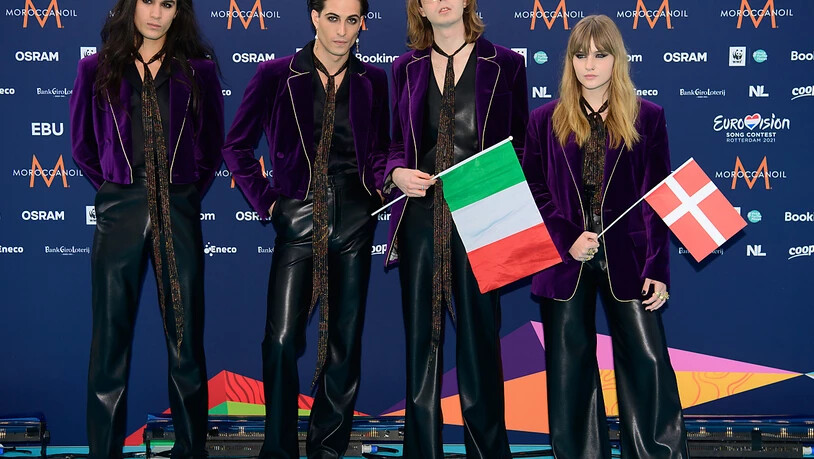 ARCHIV - Sie haben den Eurovision Song Contest 2021 f ̧r Italien gewonnen - die Band MÂneskin. Foto: Soeren Stache/dpa-Zentralbild/dpa