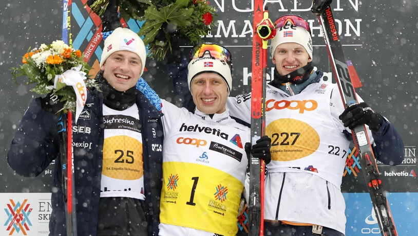 Norwegisches Podest: Magne Haga (Mitte) gewinnt vor Thomas Bucher-Johannessen (links) und Filip Andersen. 