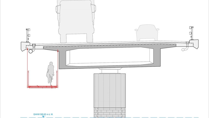 Der geplante Steg soll an die bereits bestehende Autobahnbrücke angehängt werden.