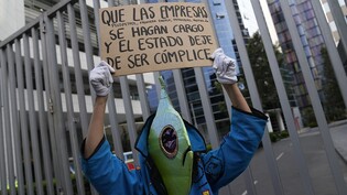Demonstranten protestierten in Lima, nachdem Peru den ökologischen Notstand ausgerufen hatte, nachdem bekannt wurde, dass 21 Strände an der Pazifikküste durch einen Ölaustritt in einer von der spanischen Firma Repsol betriebenen Raffinerie kontaminiert…